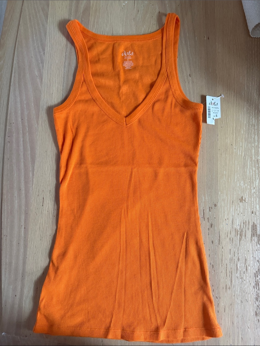 Dots Ribbed V-Neck Tank Top - Bright Orange